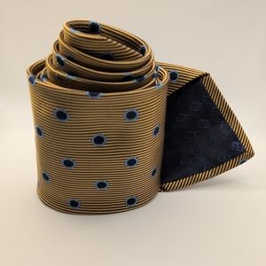 BACHRACH Gold & Blue 100% Italian Silk Mens Neck Tie Made In Canada